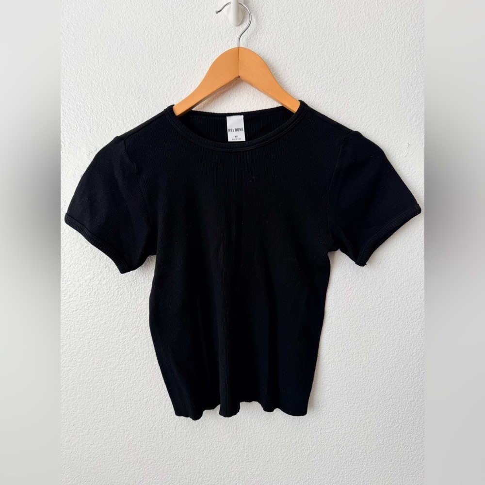 RE/DONE Black Ribbed Baby Tee XS 100% Cotton Made in USA Minimalist